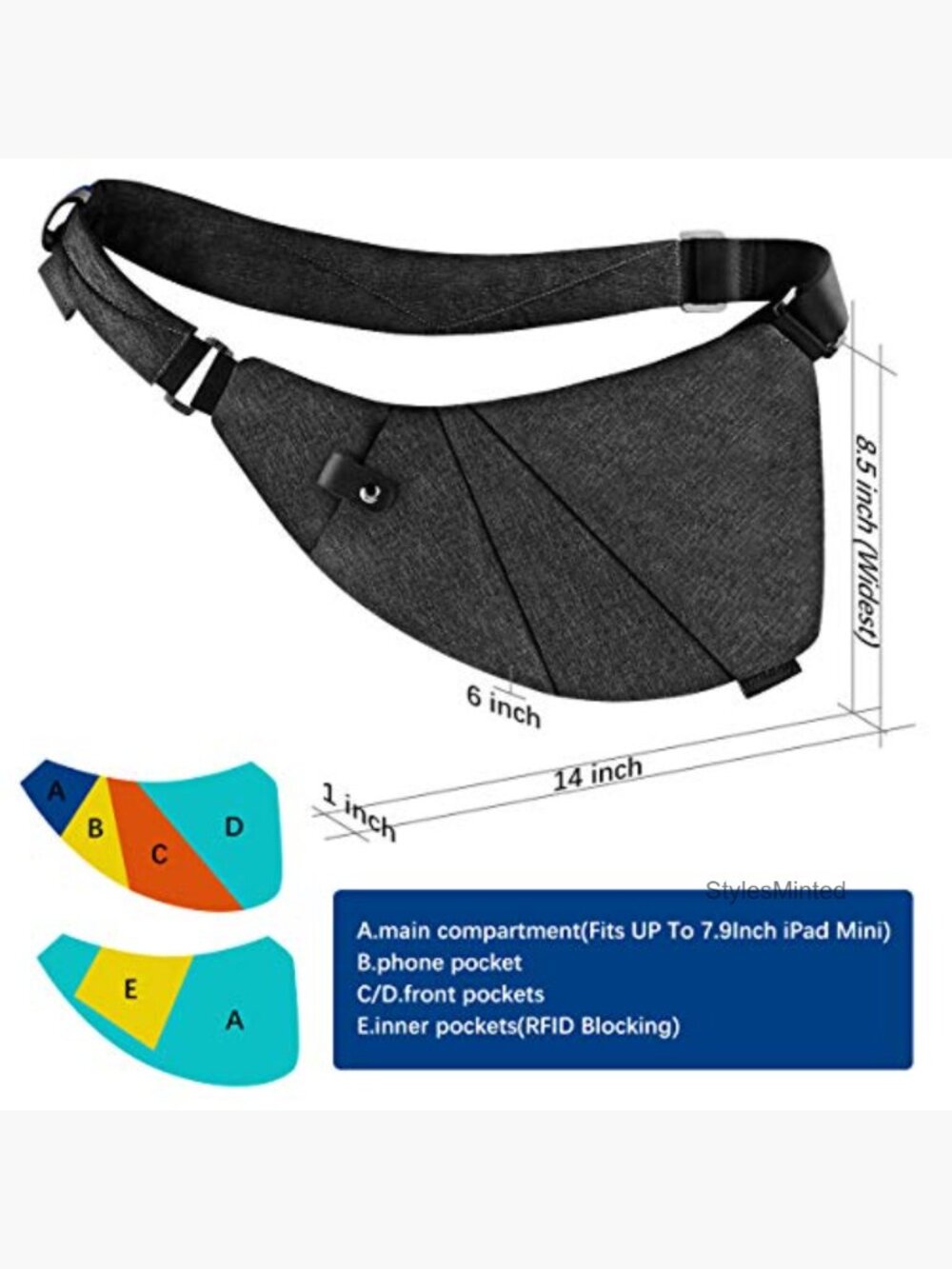 Sling Crossbody Bag Anti Theft Travel Purse for Women Men - Picture 4 of 7